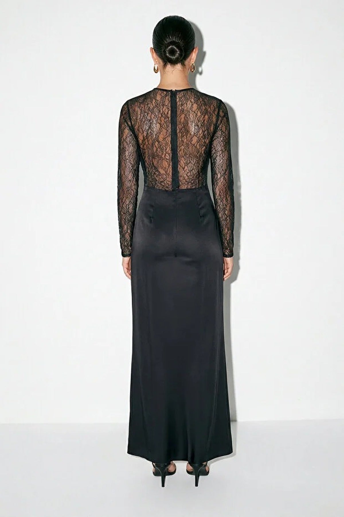 Satin Long Dress with Lace Details