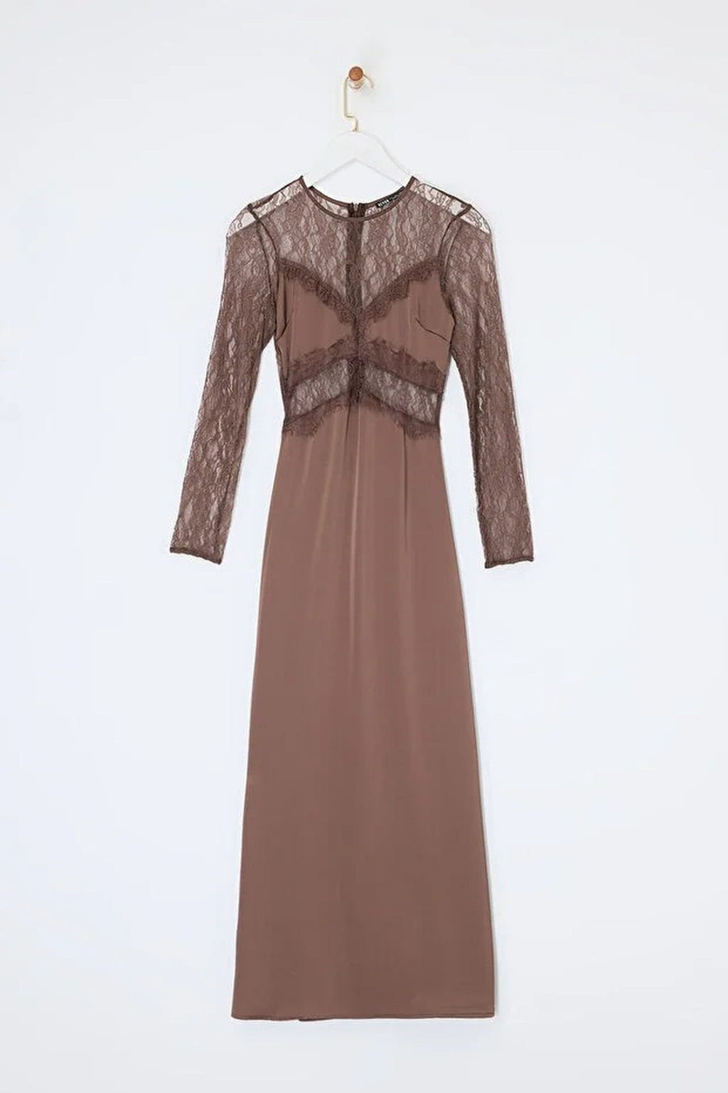 Satin Long Dress with Lace Details