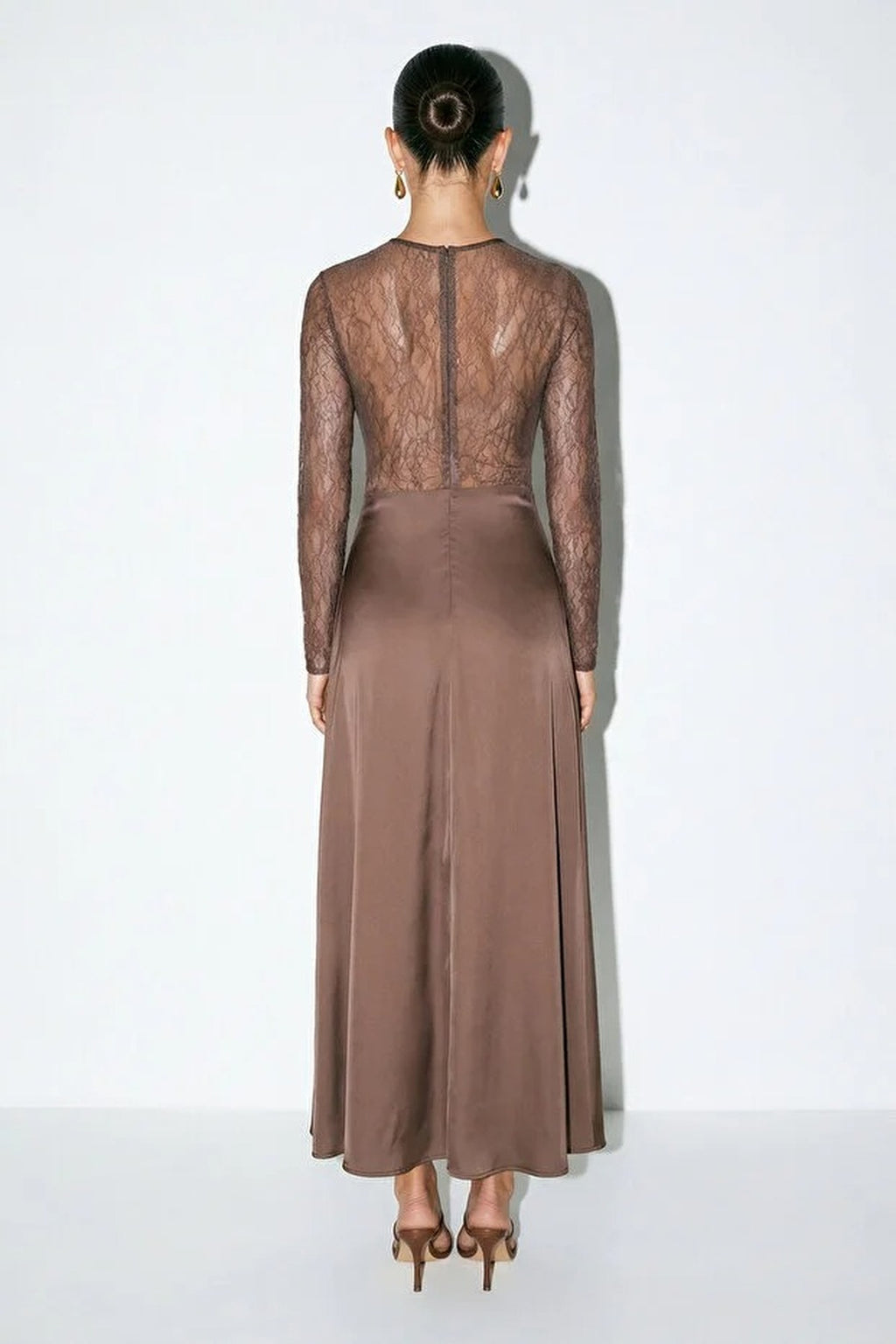 Satin Long Dress with Lace Details
