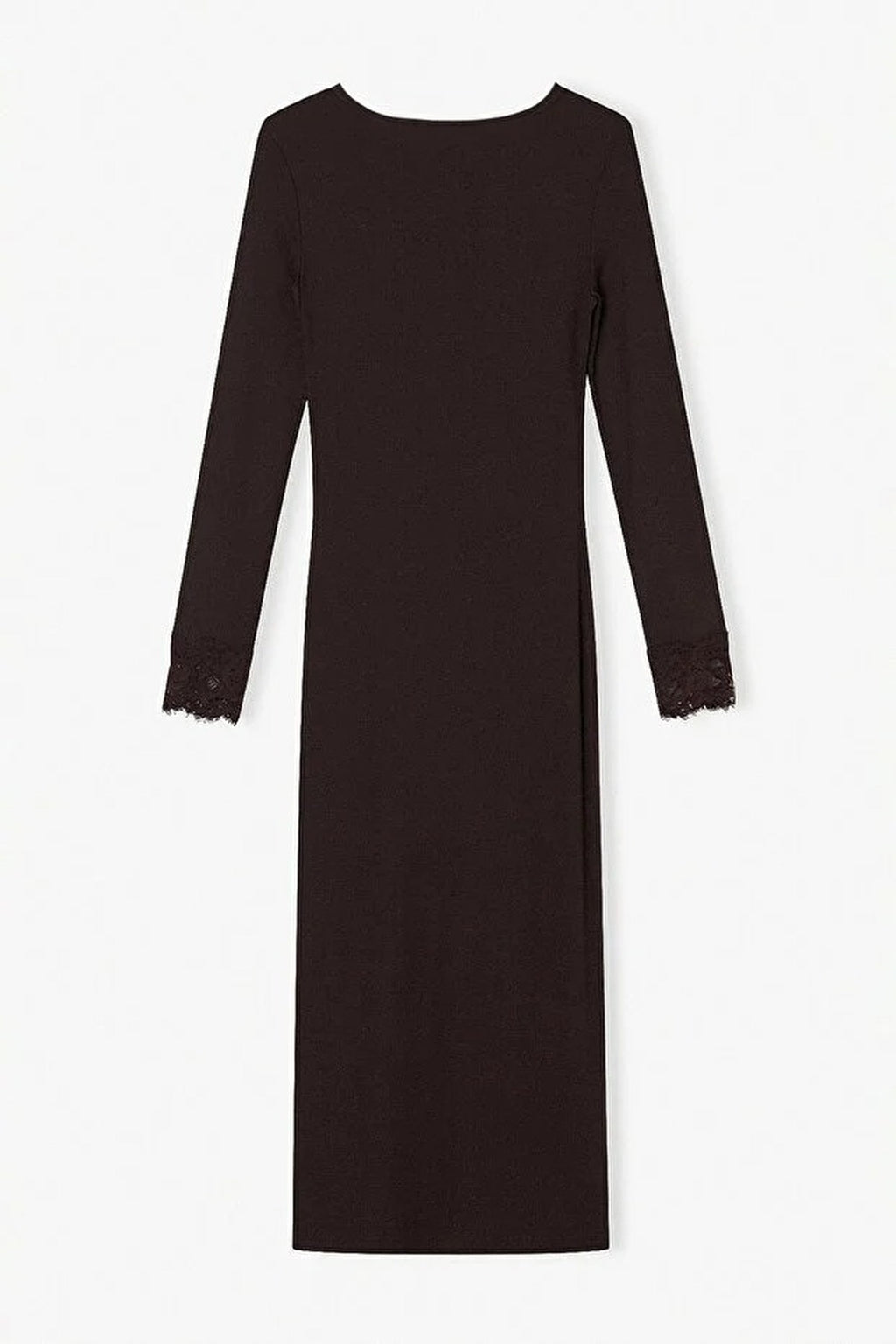V Neck Long Belted Lace Detail Dress