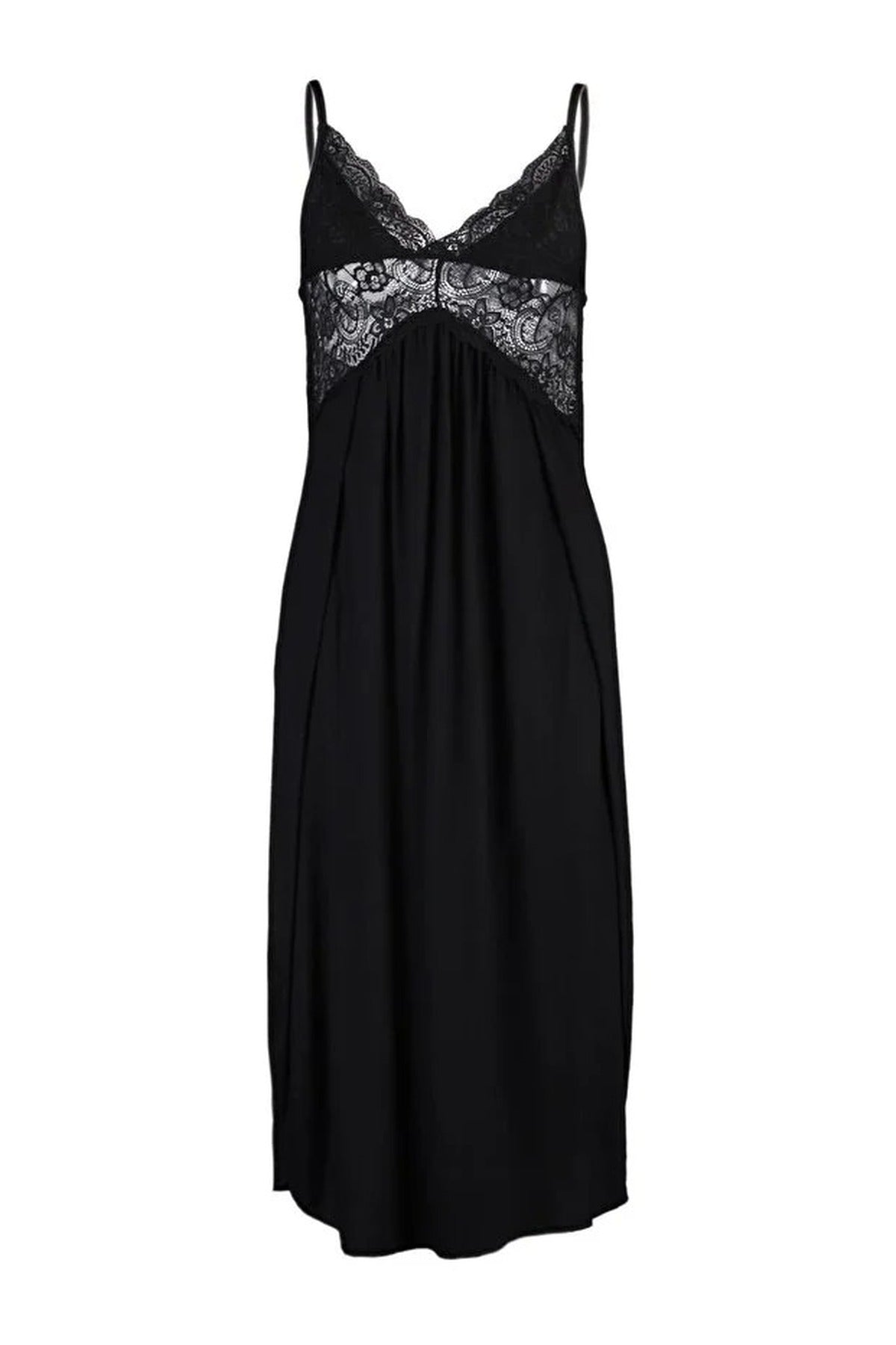 Lace Back and Slit Detail Strappy Knitted Nightdress