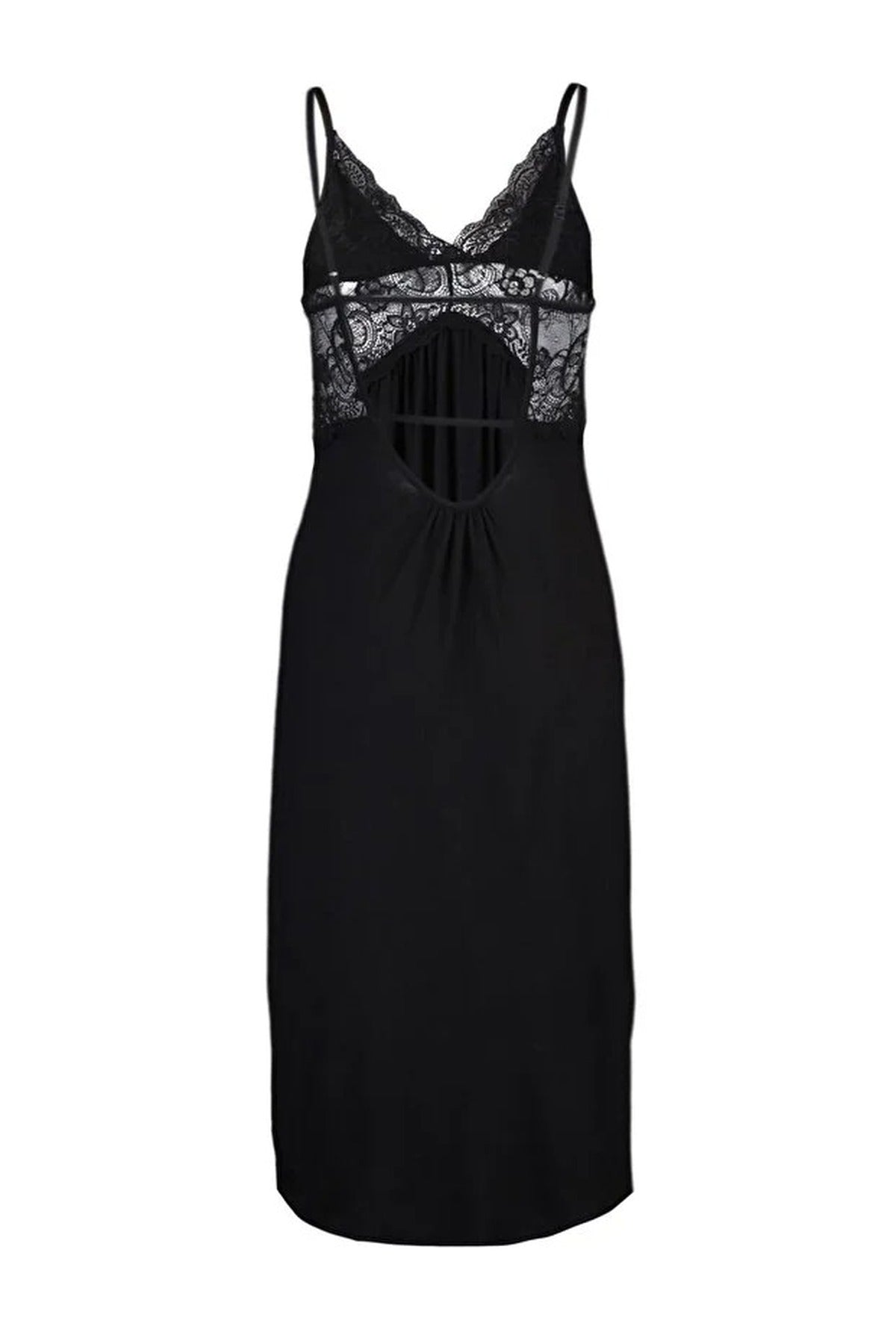 Lace Back and Slit Detail Strappy Knitted Nightdress