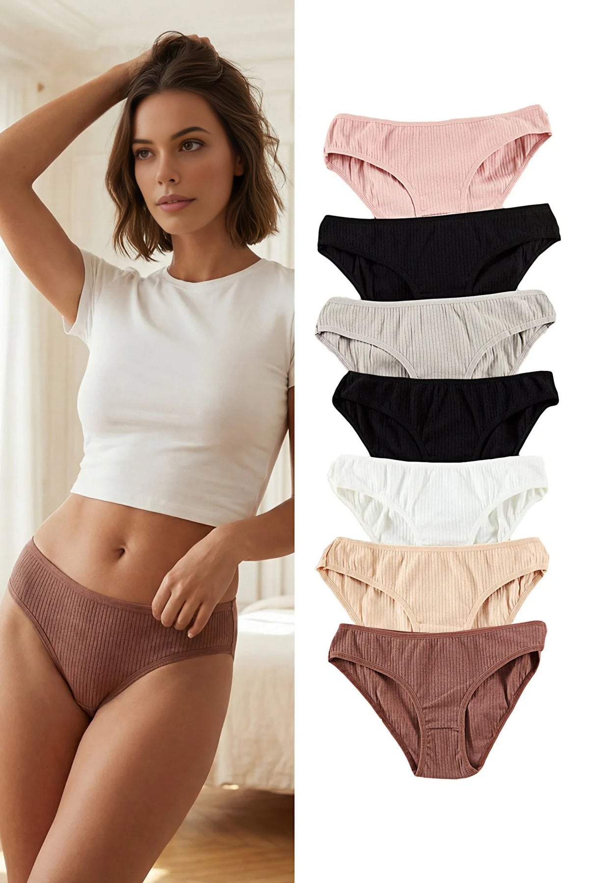7-Pack Cotton Ribbed Classic Knit Panties