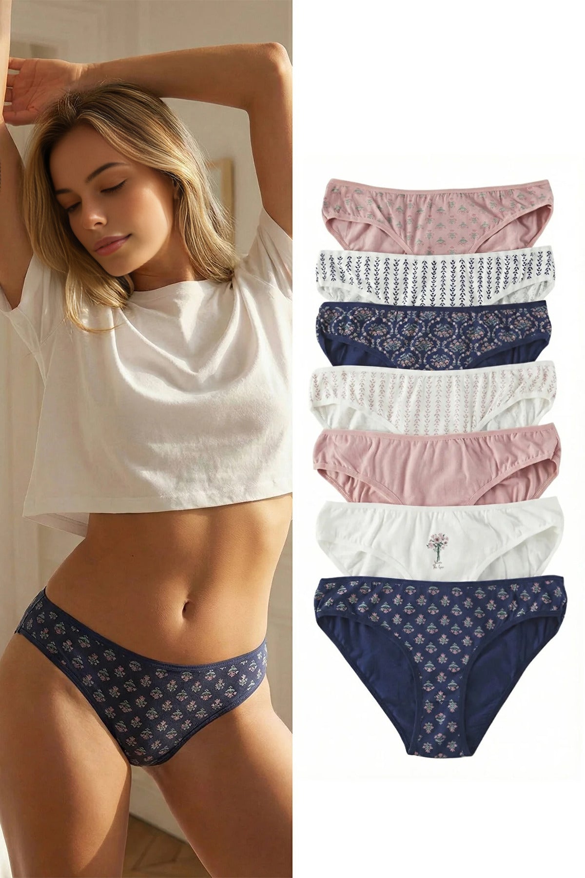 7-Pack Cotton Classic Knitted Panties with Slogan