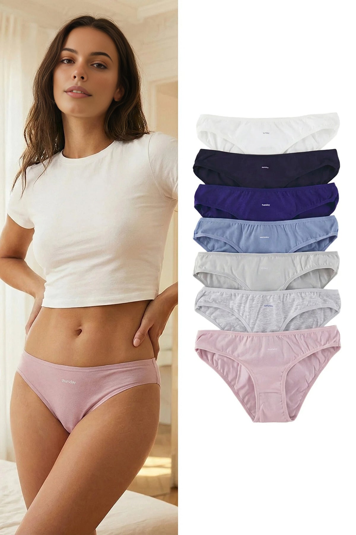 7-Pack Cotton Classic Knitted Panties with Slogan