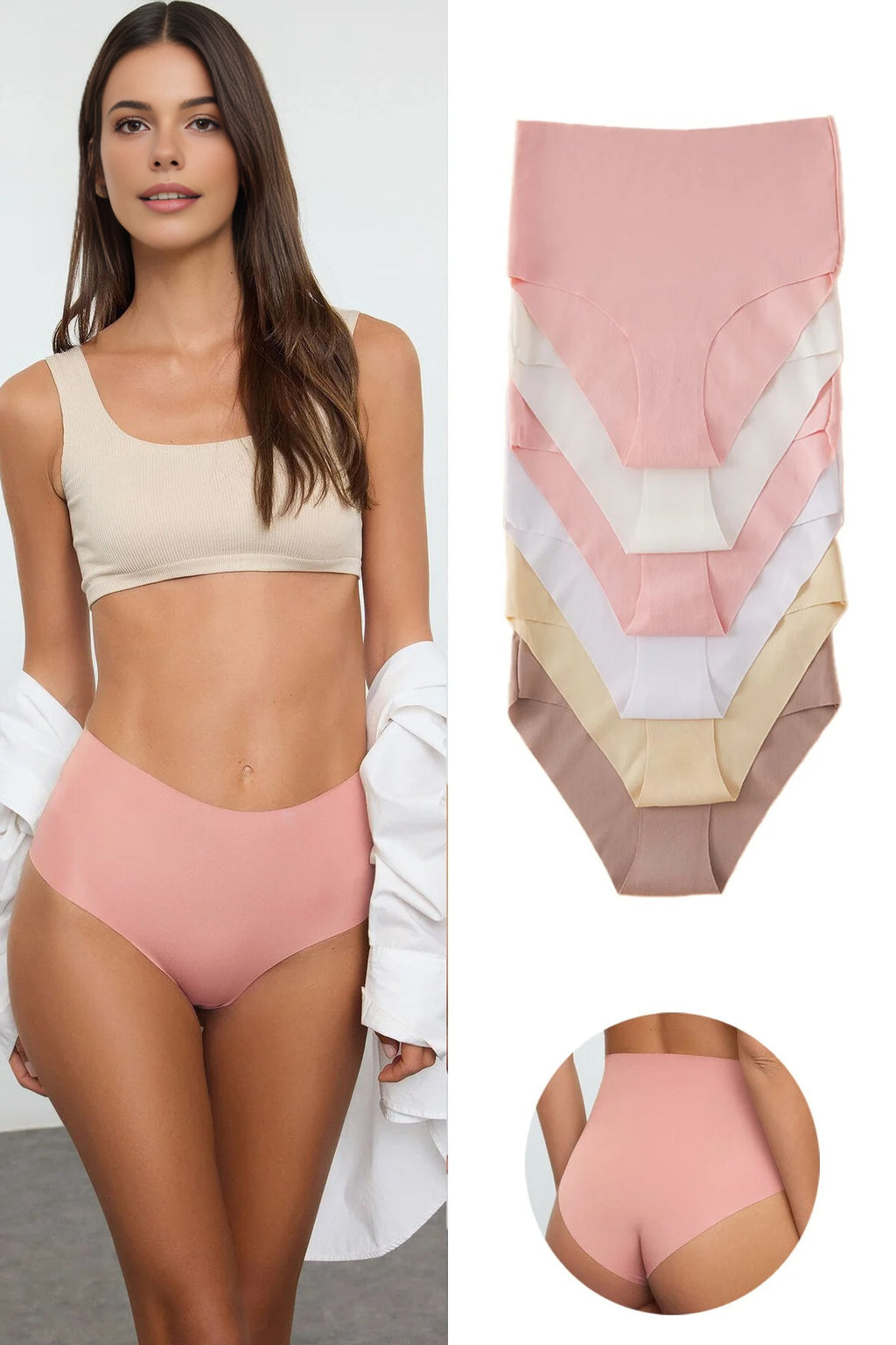 6-Pack Micro Seamless Laser Cut High Waist Hipster Knitted Panties