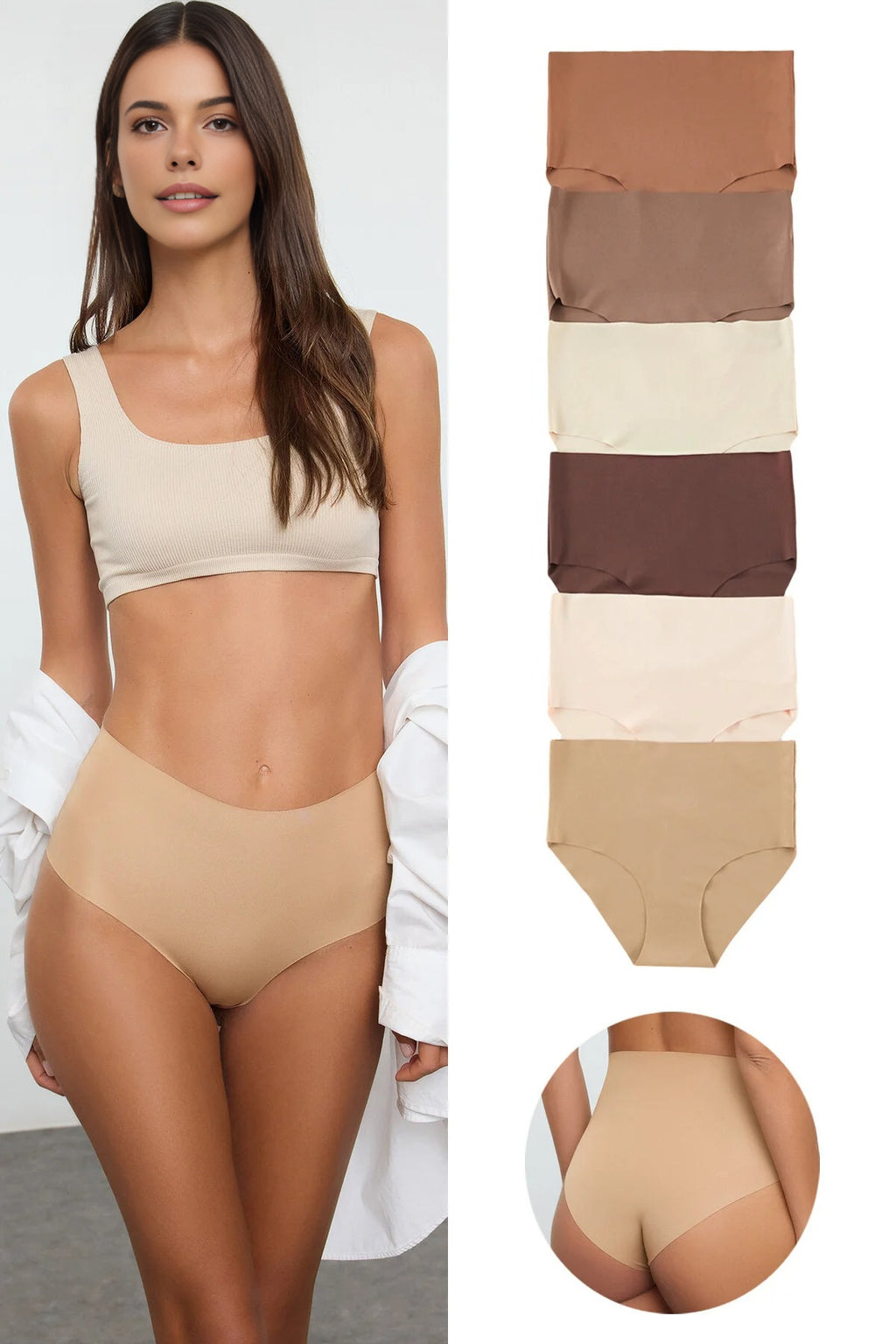 6-Pack Micro Seamless Laser Cut High Waist Hipster Knitted Panties