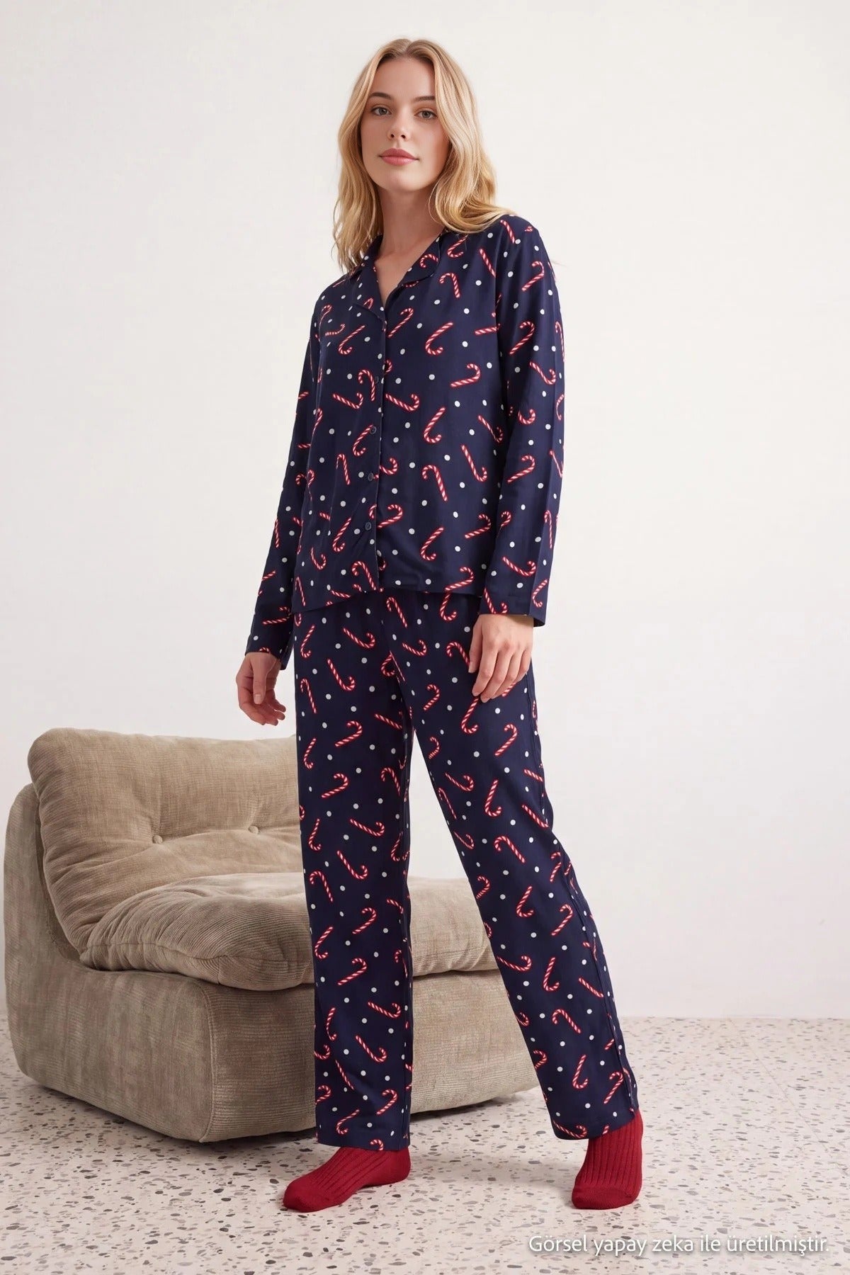 Shirt Collar Long Sleeve Button Front Pyjama Set