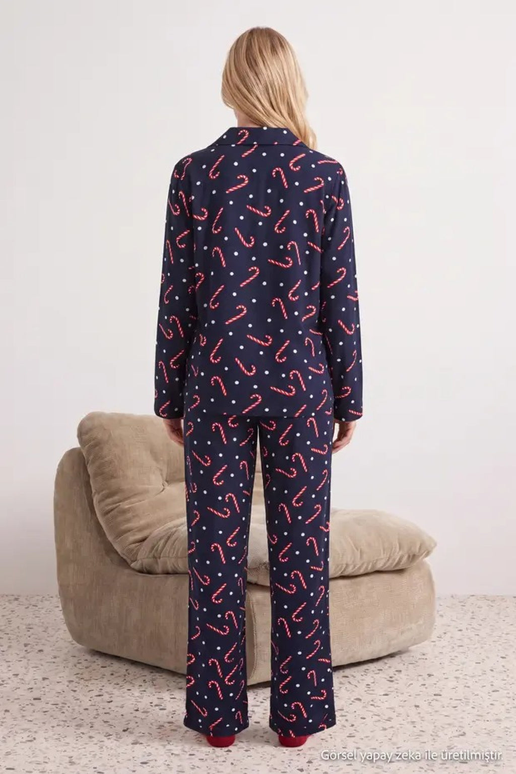 Shirt Collar Long Sleeve Button Front Pyjama Set