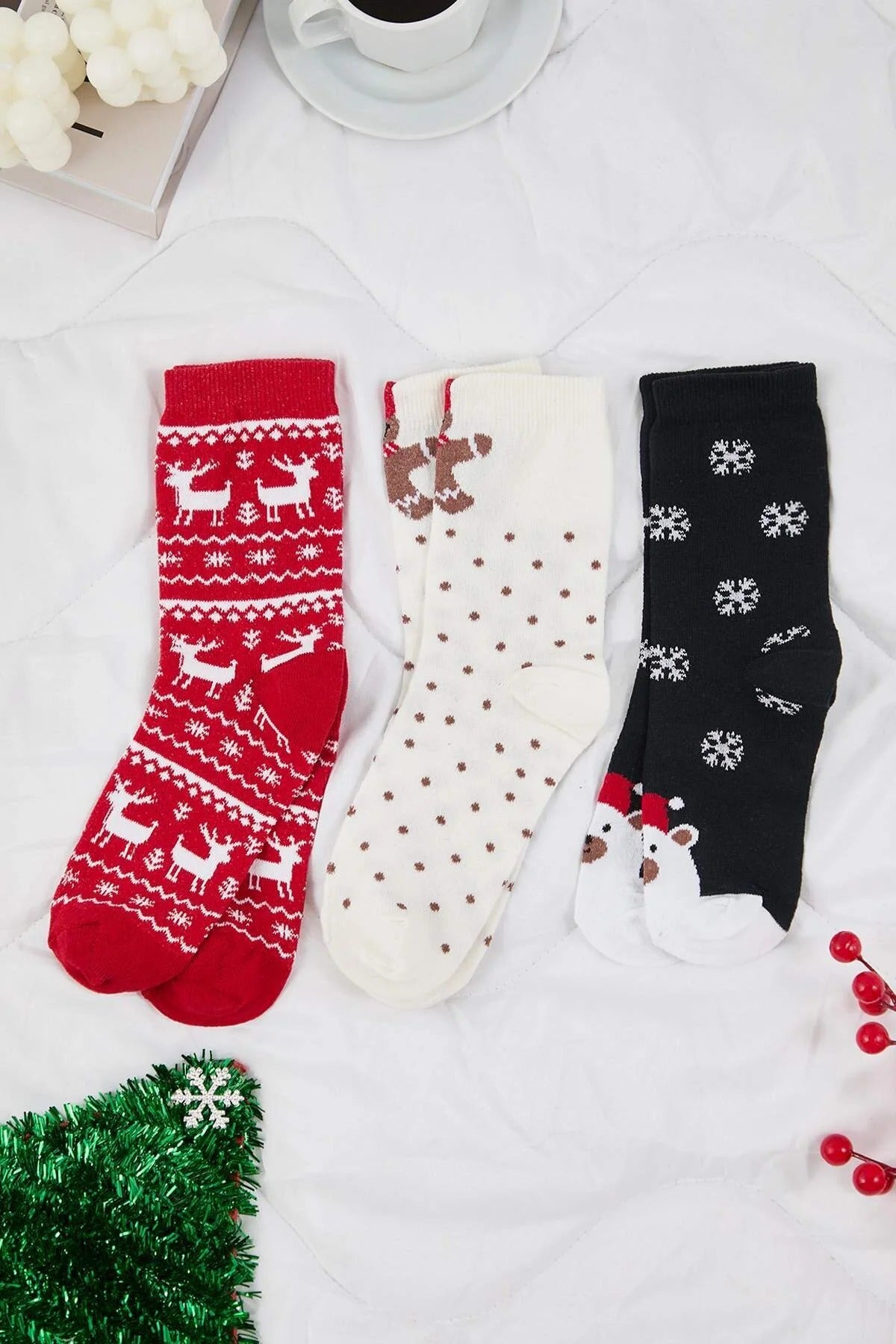 3 Pack Jacquard Knit Christmas Socks