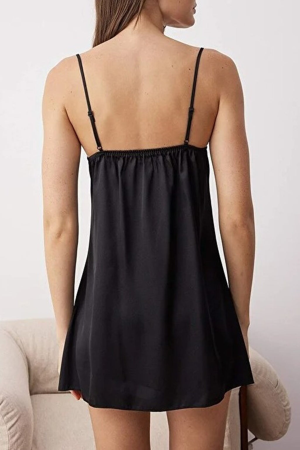 Lace and Ribbon Detail Strappy Satin Woven Nightdress