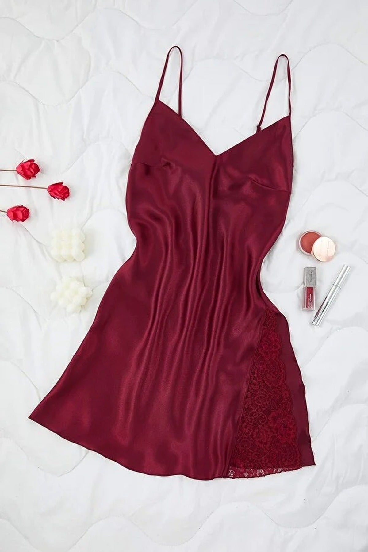Satin Nightdress with Slit Detail