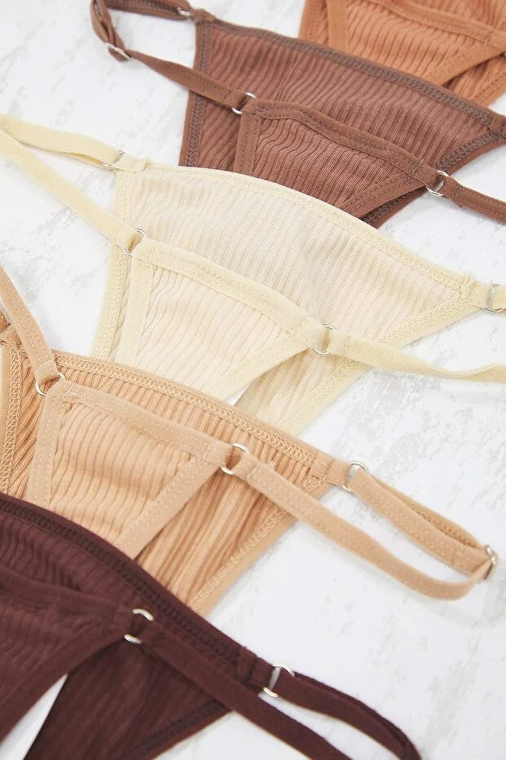 5-Pack Adjustable Waist Ribbed Knit Thong Panties