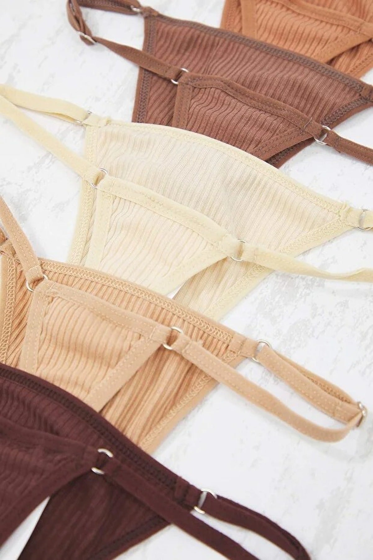 5-Pack Adjustable Waist Ribbed Knit Thong Panties