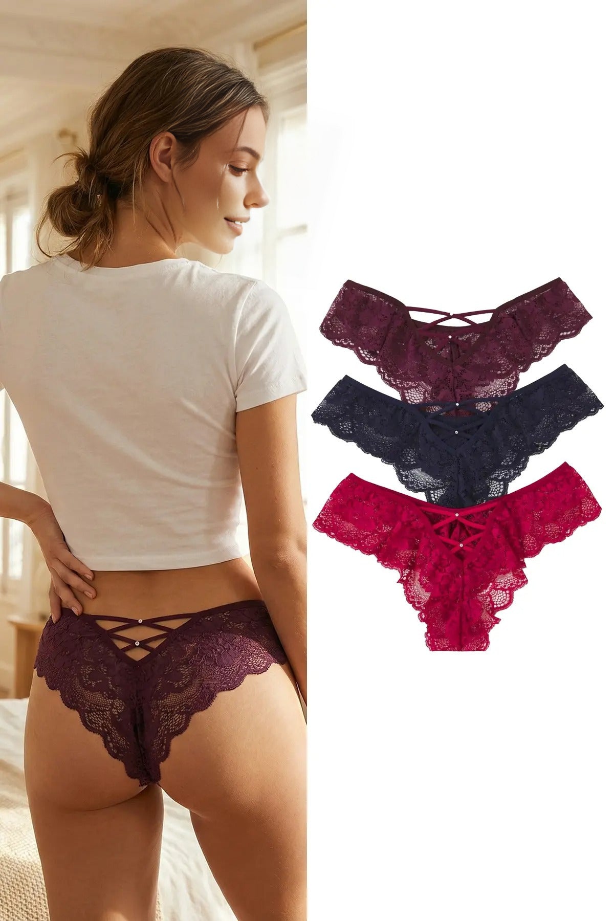 3-Pack Lace Brazilian Knit Panties