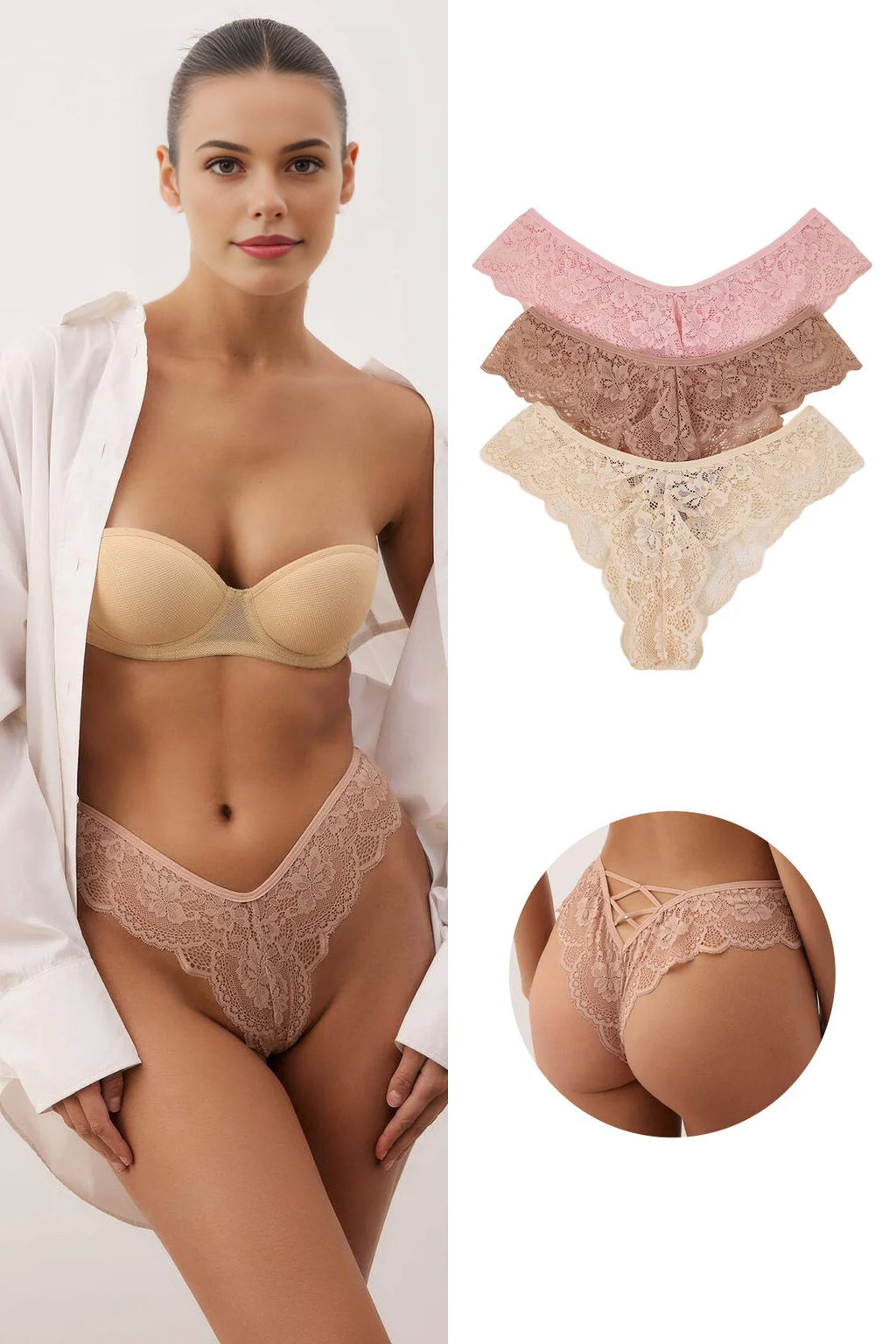 3-Pack Lace Brazilian Knit Panties