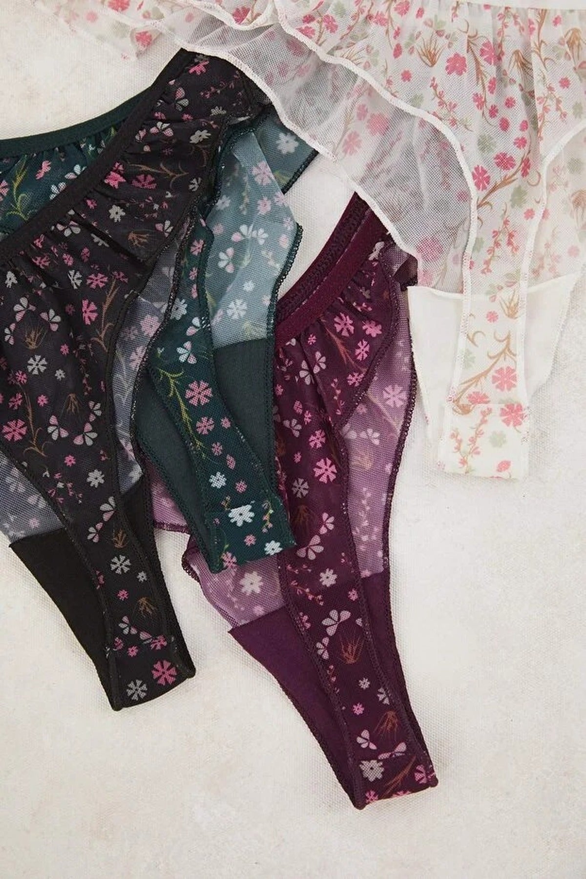 4-Pack Tulle Flower Thong Knitted Panties