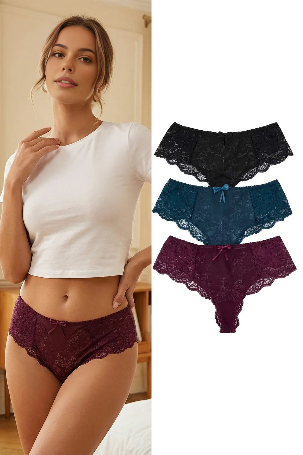 3-Pack Lace Brazilian Knit Panties