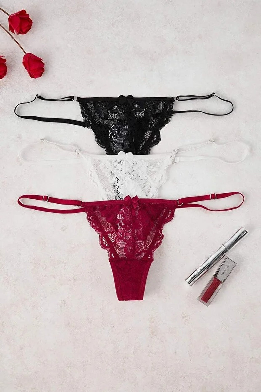 3-Pack Lace Print Thong Panties