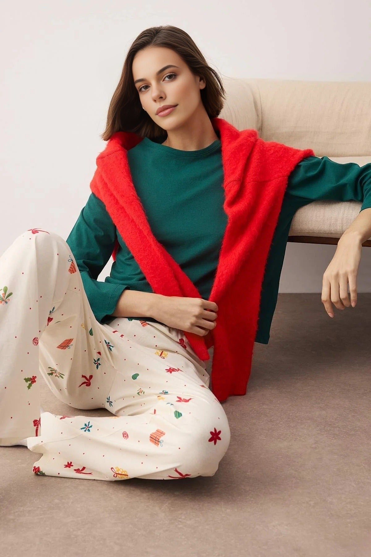 Crew Neck Long Sleeve T-Shirt and Trousers Pyjama Set