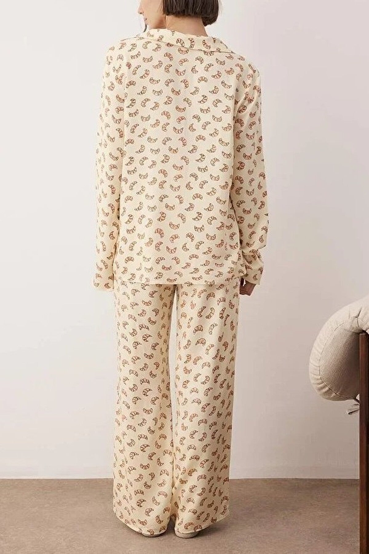 2-Piece Croissant Print Viscose Woven Pajama Set