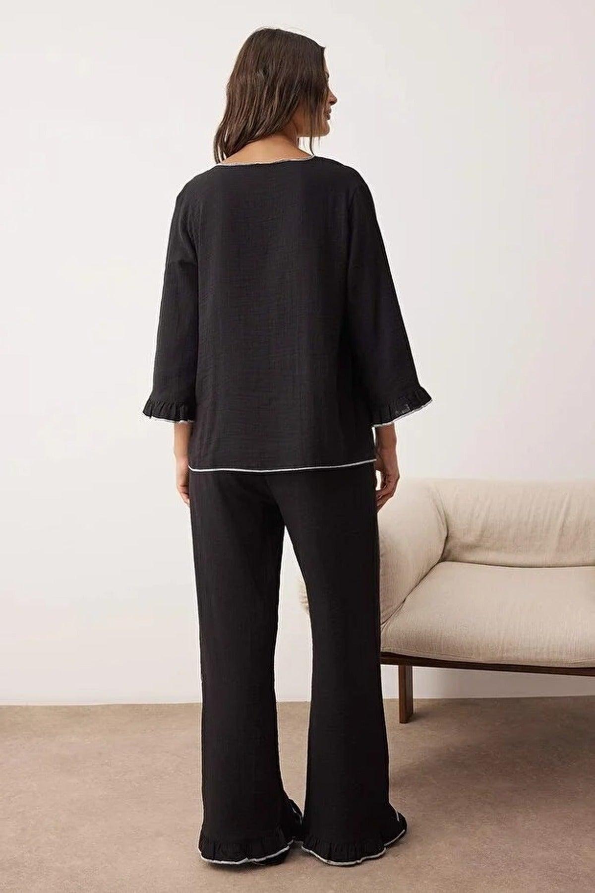 2-Piece 100% Cotton Muslin Pajama Set with Bow Closure