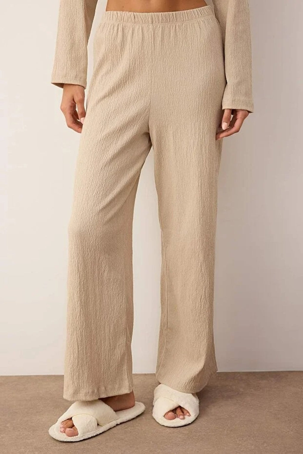 2-Piece Pocket Shirt Collar Crinkle Textured Knitted Pajama Set