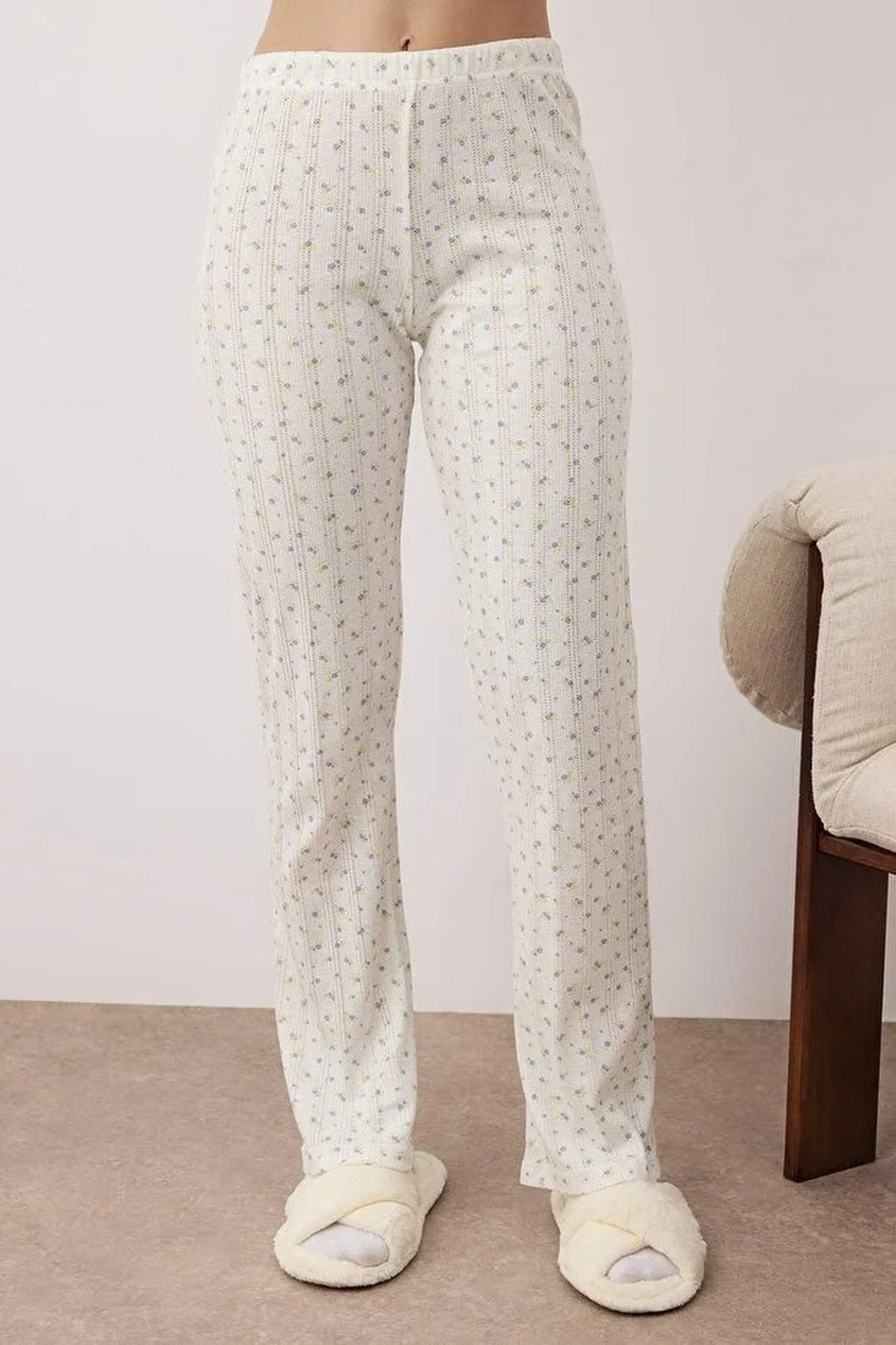 2-Piece 100% Cotton Floral Lace Detail Ribbed Knit Pajama Set