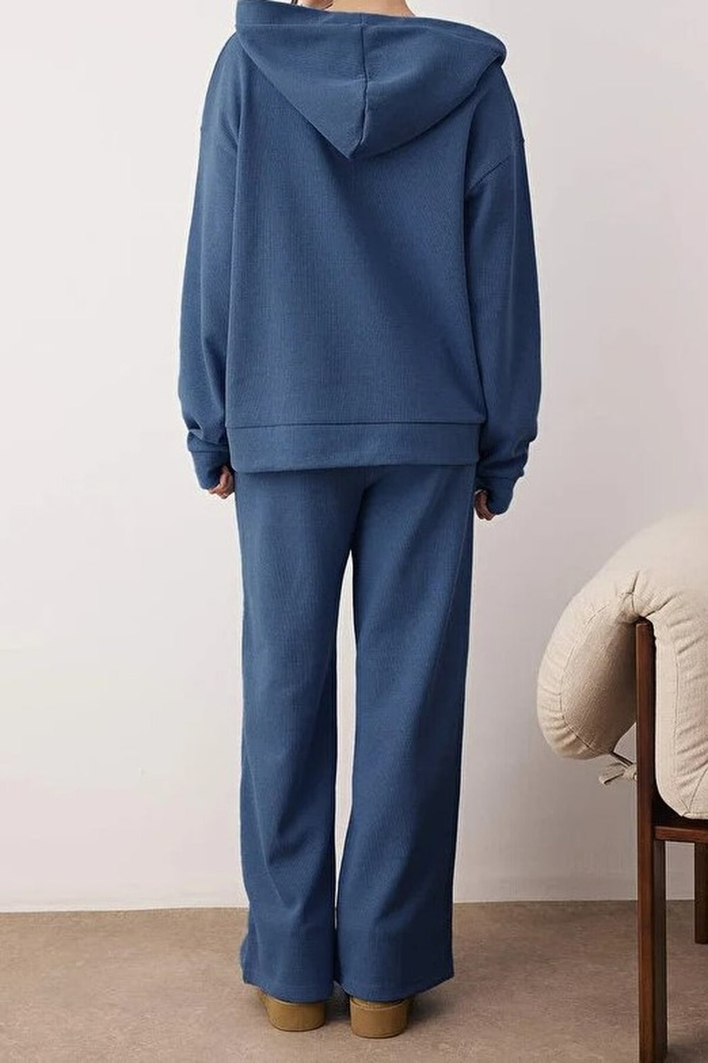 2-Piece Cotton Hooded Waffle Knit Pajama Set