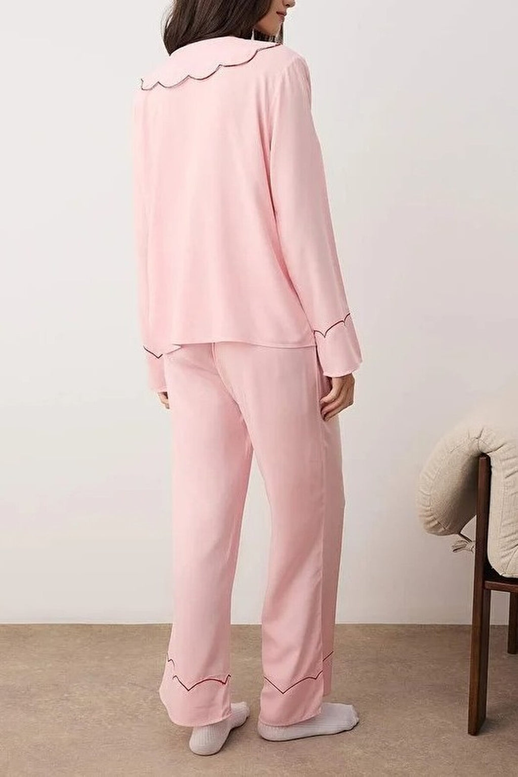 2-Piece Strawberry Embroidered Viscose Woven Pajama Set