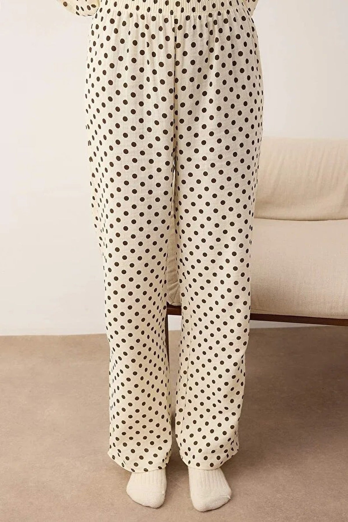 2-Piece 100% Cotton Polka Dot Muslin Woven Pajama Set