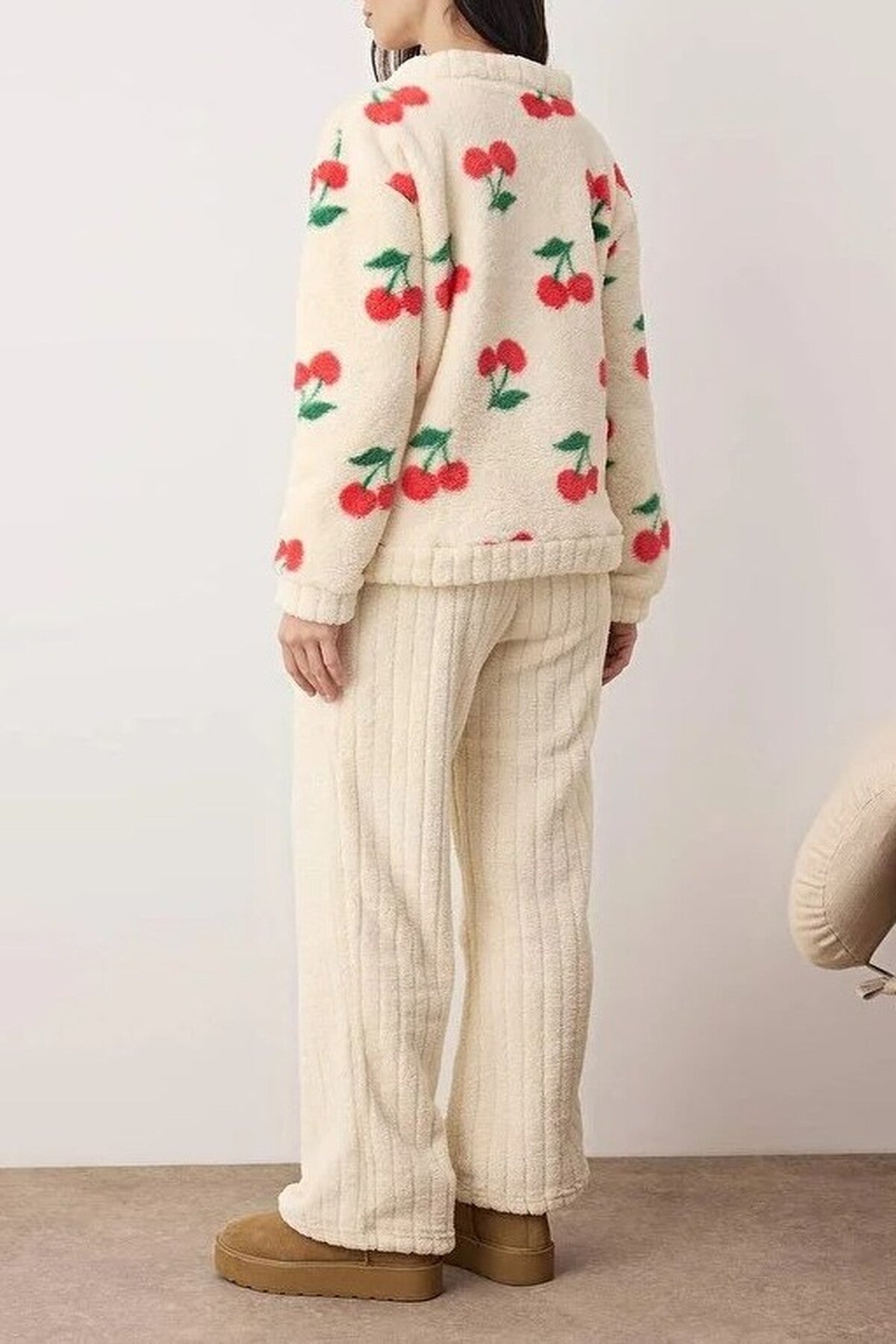 2-Piece Cherry Pattern Wellsoft Knitted Pajama Set