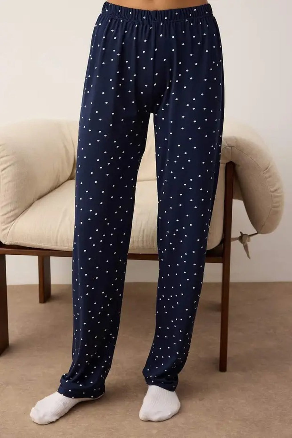 2-Piece Blue Polka Dot Teddy Bear Patch Soft Touch Winter Knitted Pajama Set
