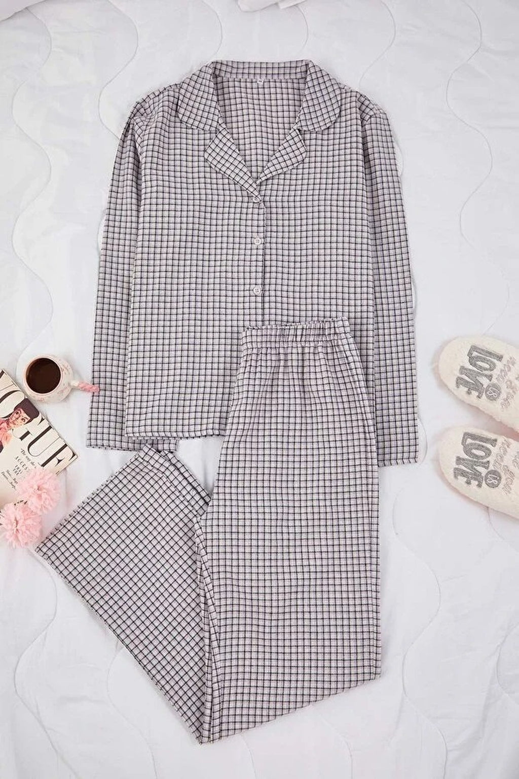 2-Piece Cotton Winter Plaid Flannel Woven Pajama Set