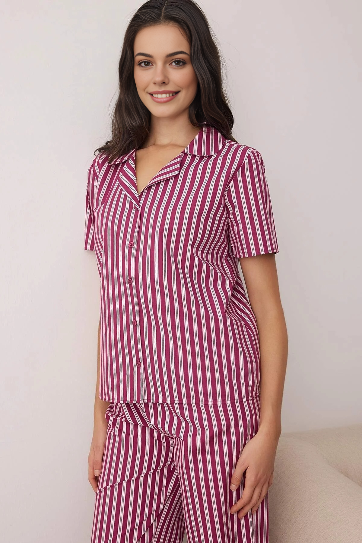 2-Piece 100% Cotton Striped Poplin Woven Pajama Set