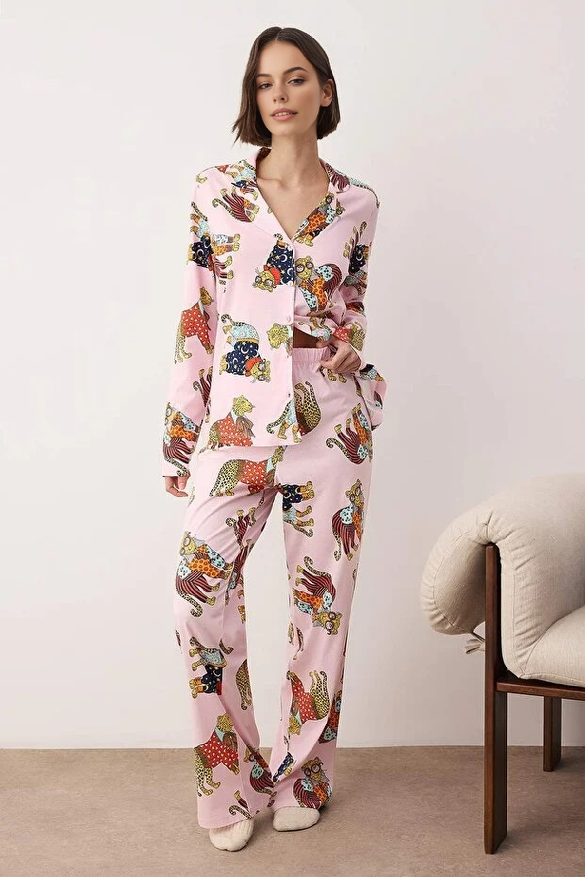 2-Piece 100% Cotton Tiger Print Knitted Pajama Set