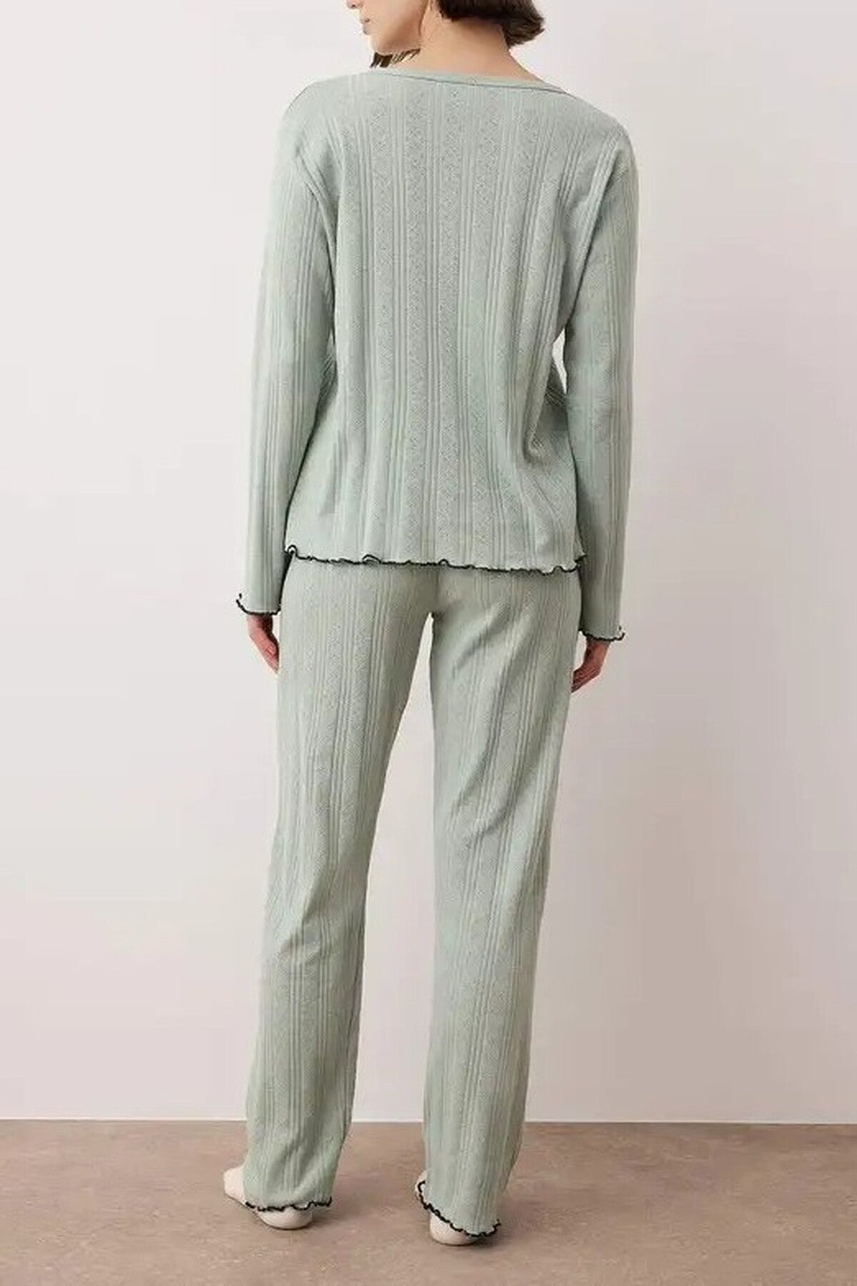 2-Piece Cardigan-Style Ribbed Baby Overlock Knitted Pajama Set