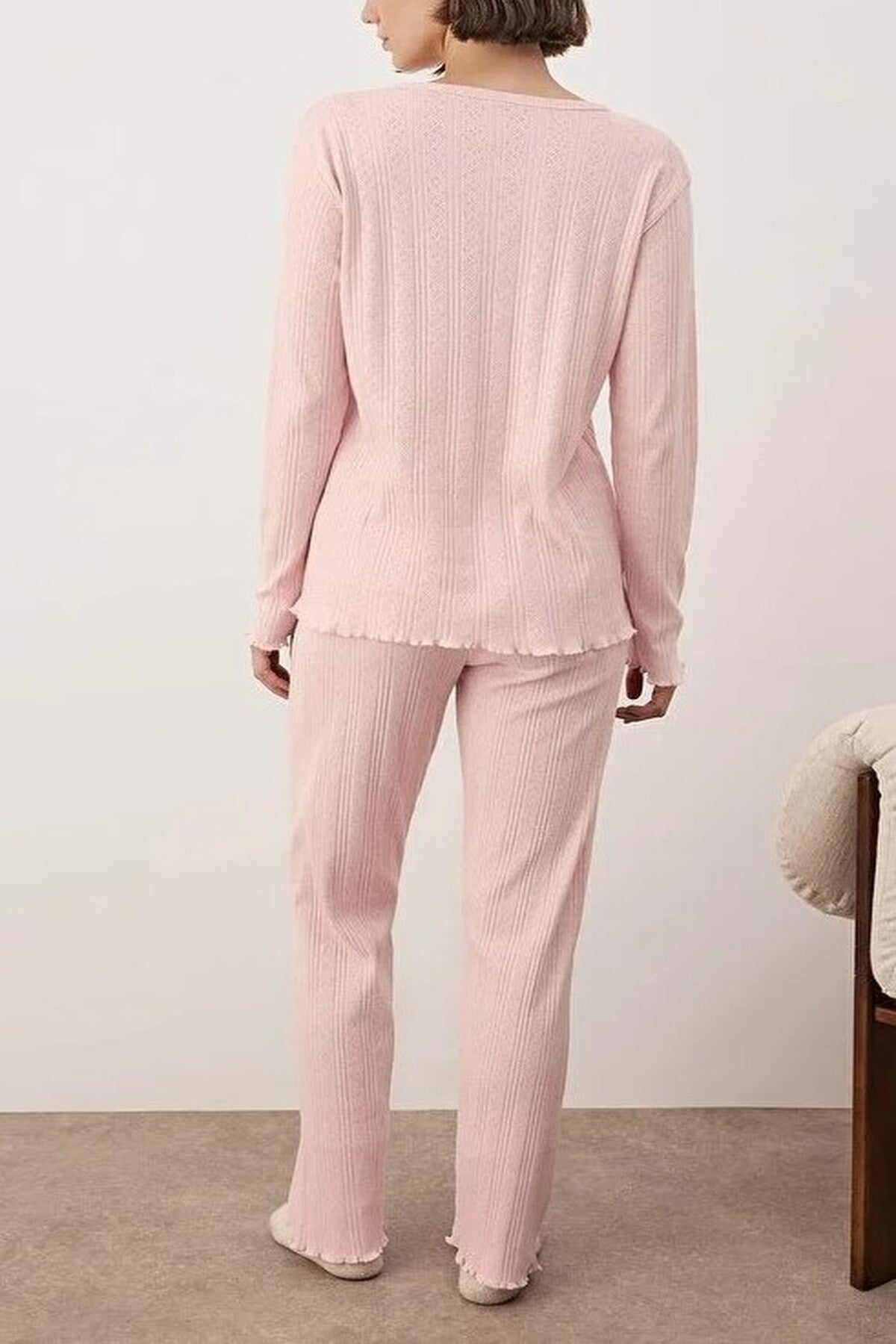 2-Piece Cardigan-Style Ribbed Baby Overlock Knitted Pajama Set