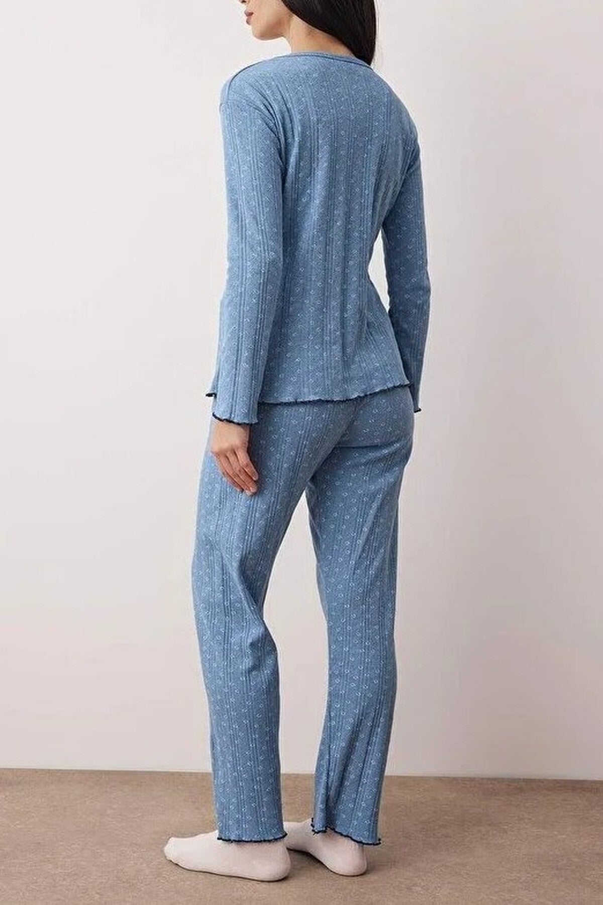 2-Piece Floral Ribbed Knit Pajama Set