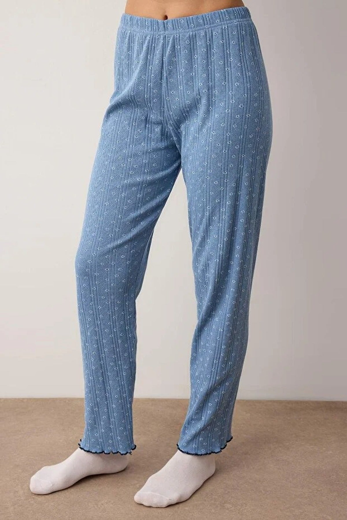 2-Piece Floral Ribbed Knit Pajama Set