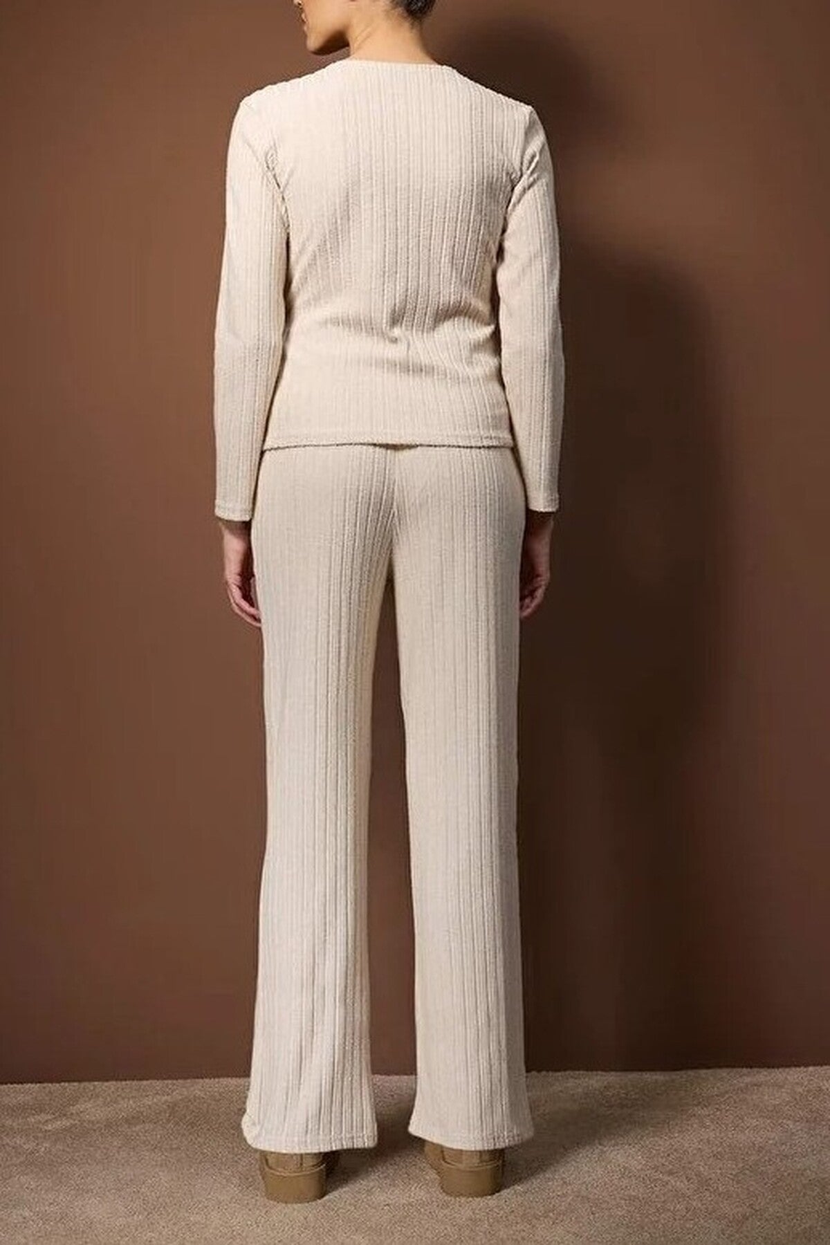 2-Piece Ribbed Knit Pajama Set with Wrap-Around Tie Detail