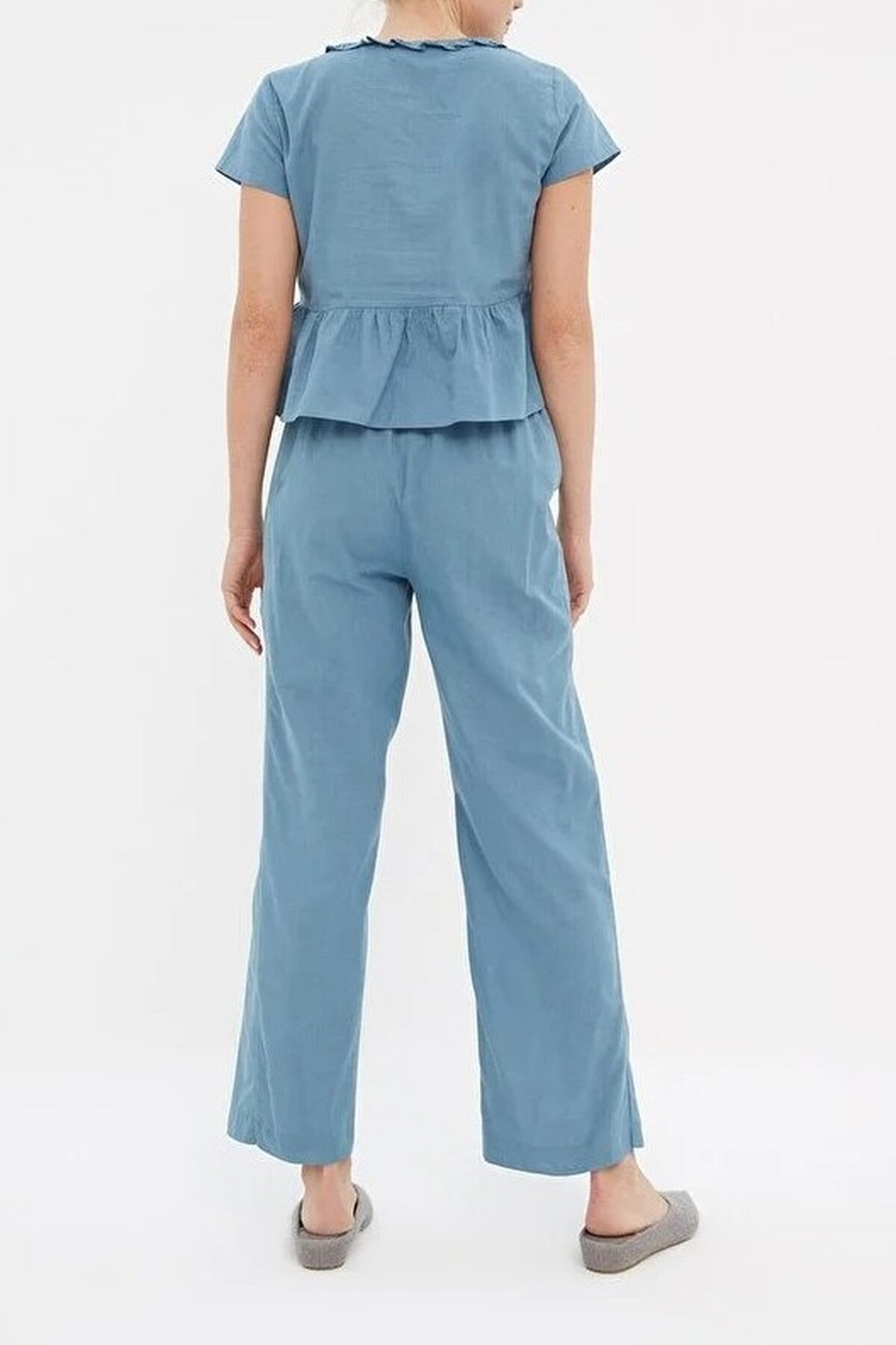 2-Piece Ruffled Viscose Woven Pajama Set