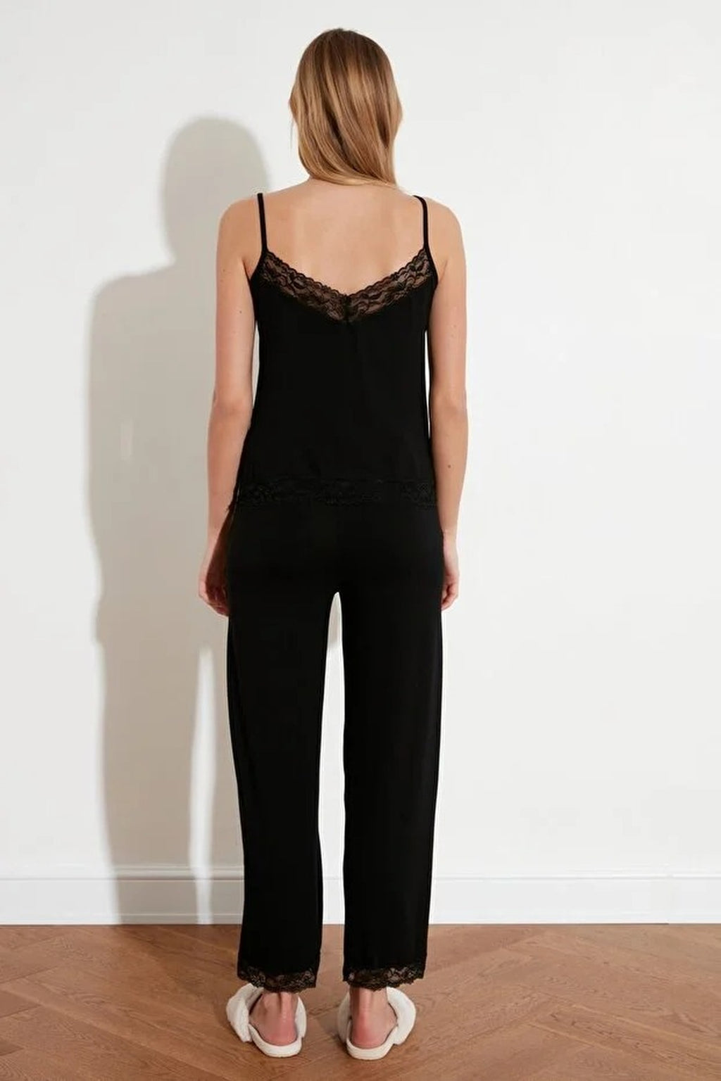 2-Piece Viscose Knit Pajama Set with Lace and Ribbon Details
