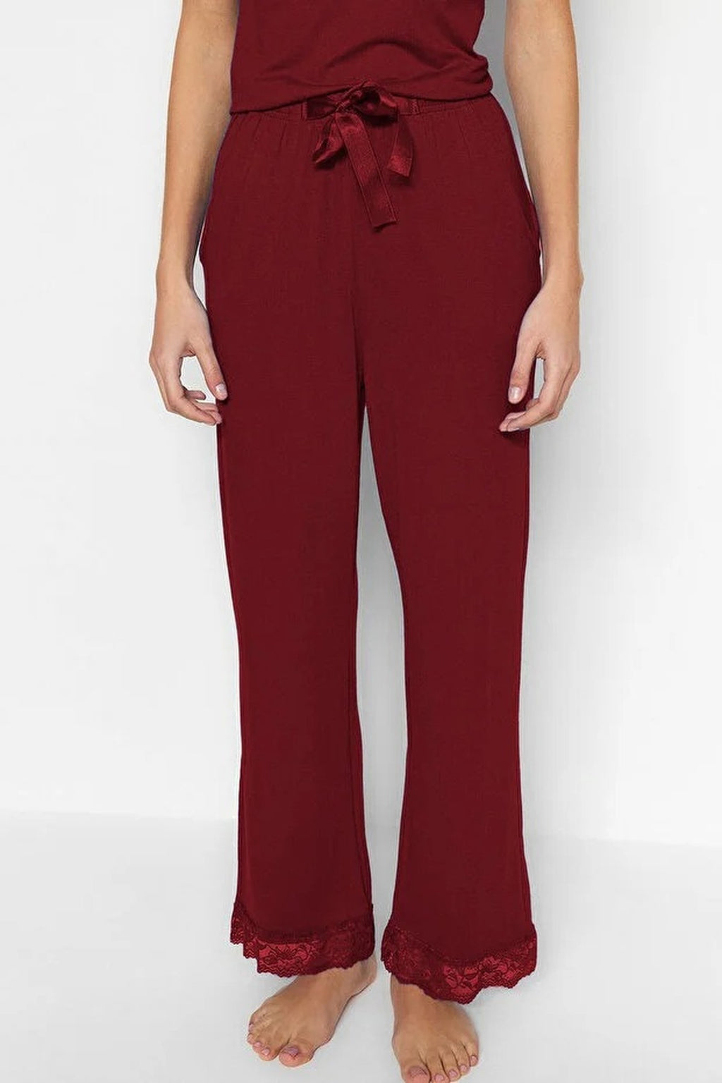 2-Piece Viscose Knit Pajama Set with Lace and Ribbon Details