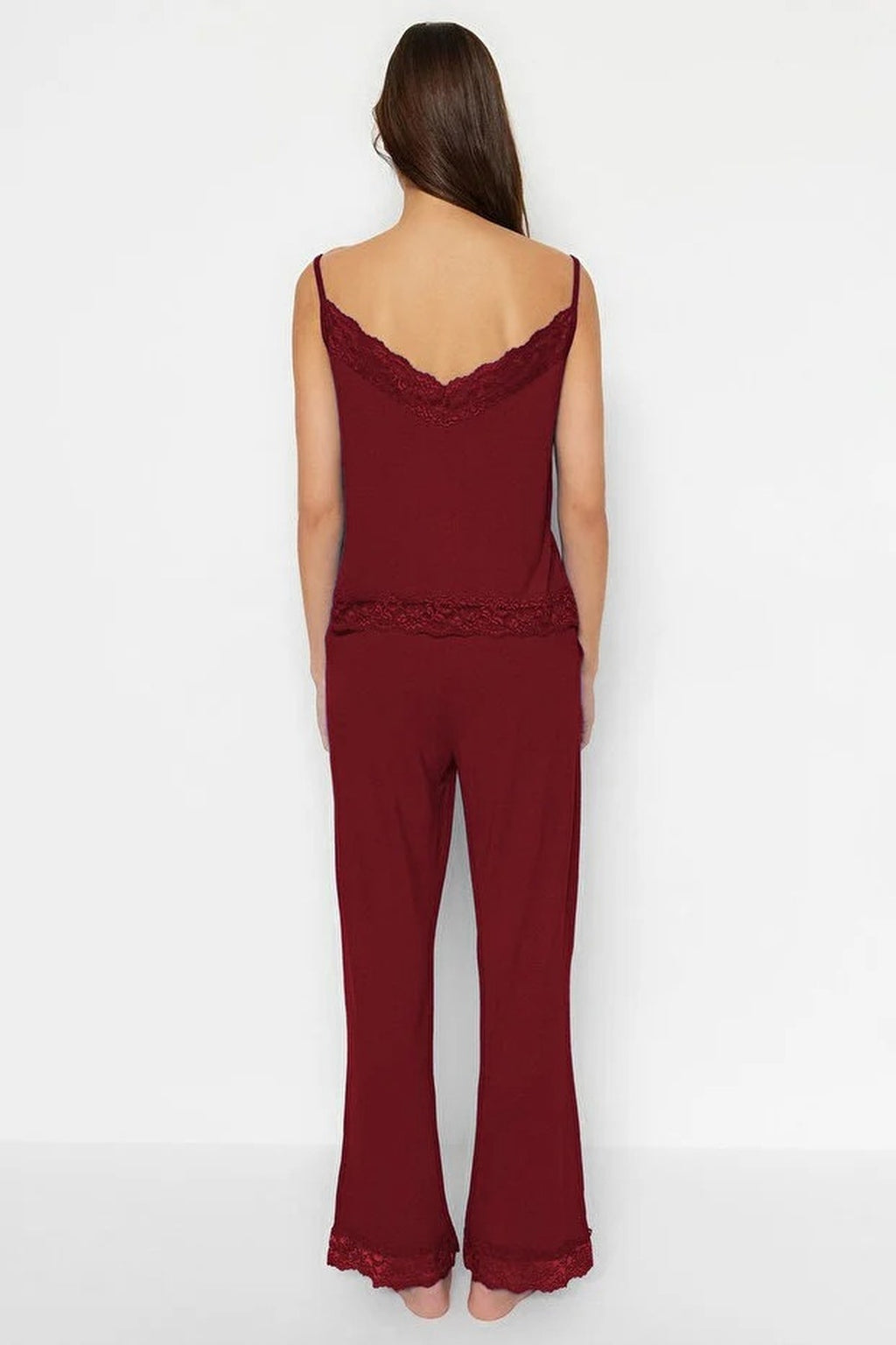 2-Piece Viscose Knit Pajama Set with Lace and Ribbon Details