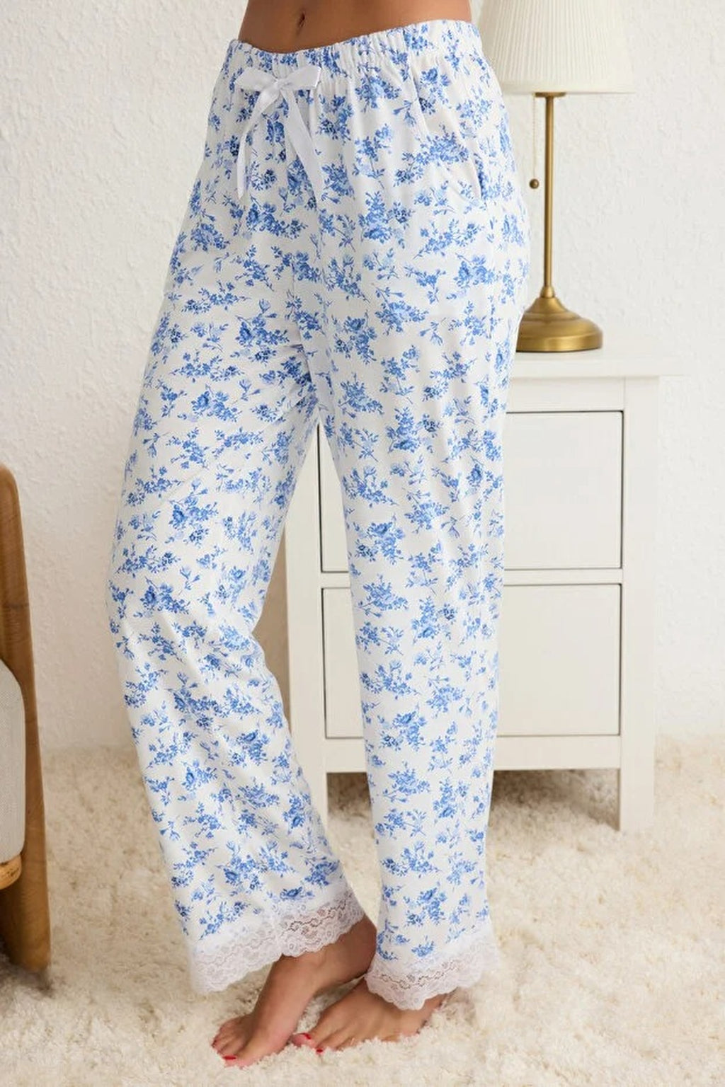 2-Piece Viscose Knit Pajama Set with Lace and Ribbon Details