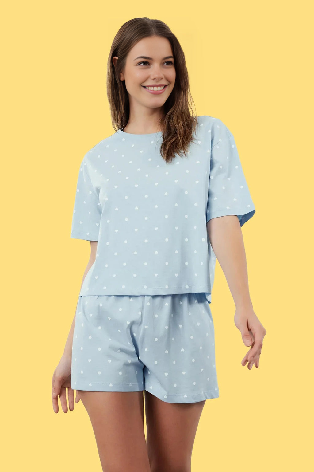Polka Dot and Heart Print Short Pyjama Set