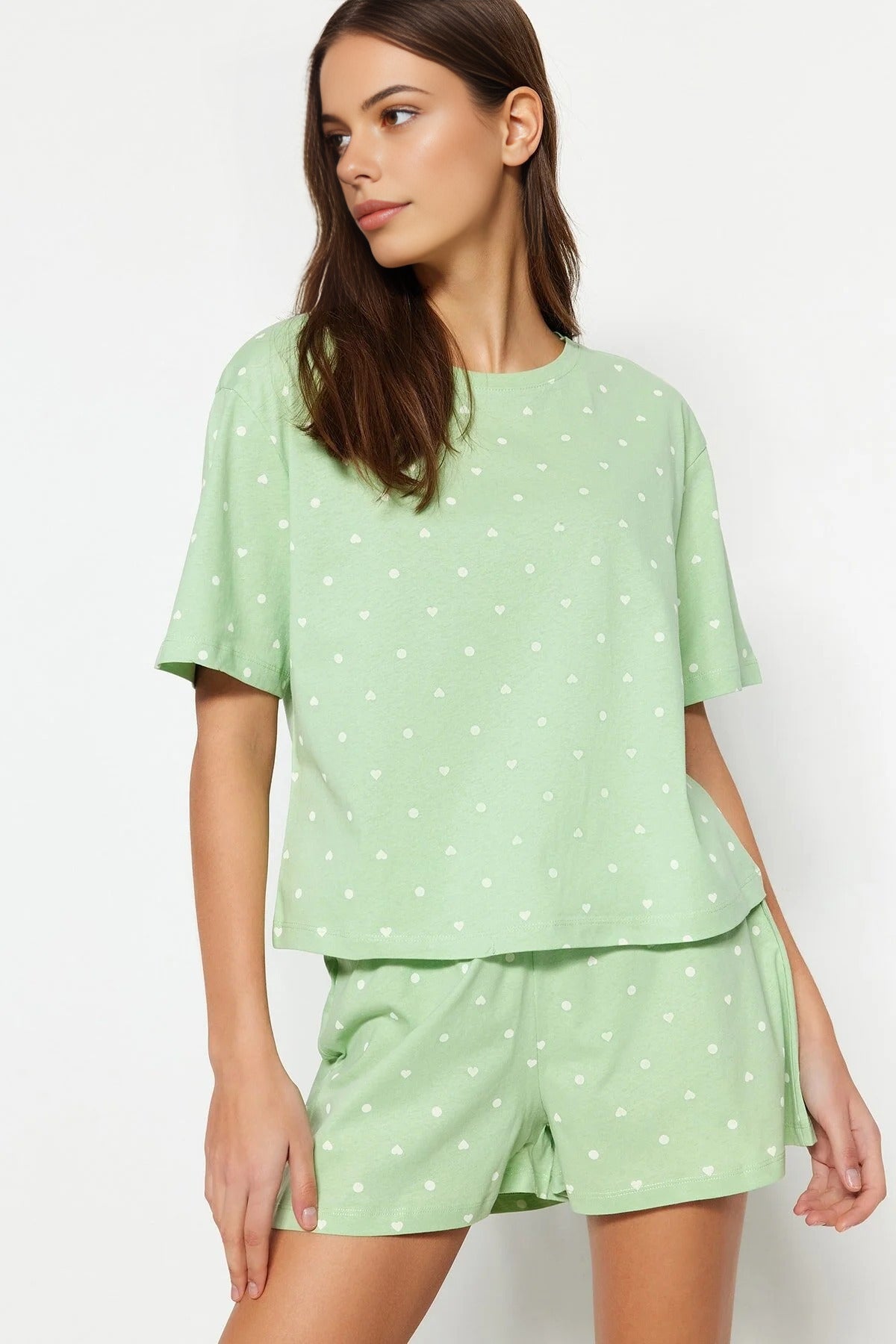 Polka Dot and Heart Print Short Pyjama Set