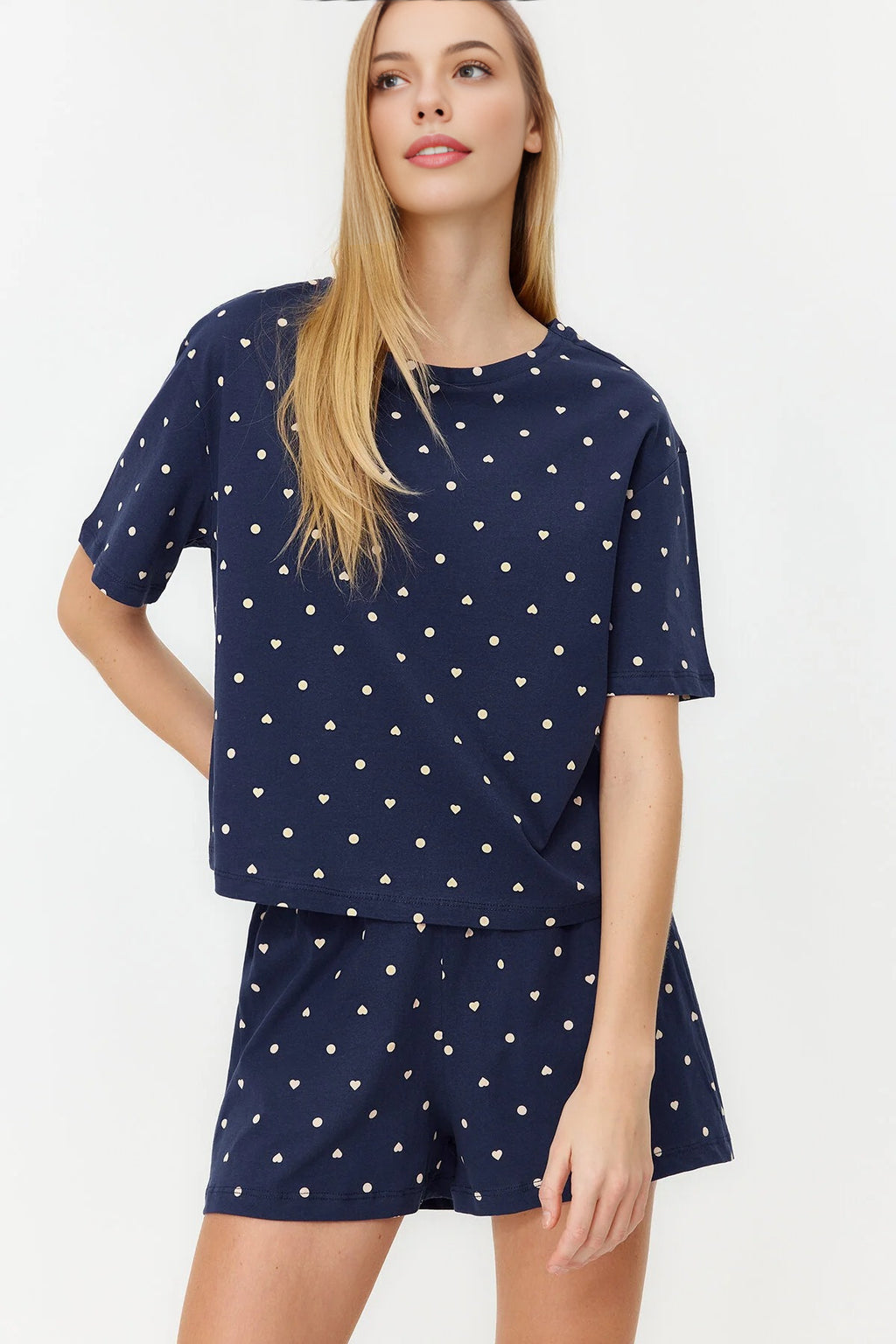 Polka Dot and Heart Print Short Pyjama Set