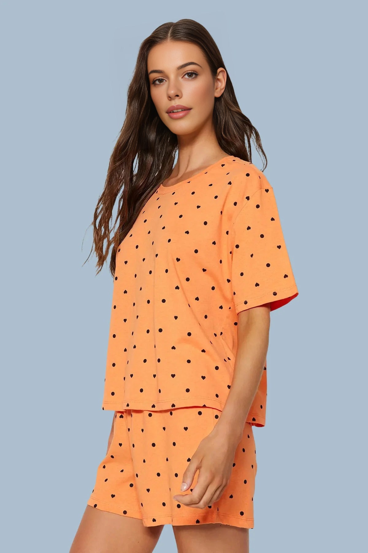 Polka Dot and Heart Print Short Pyjama Set